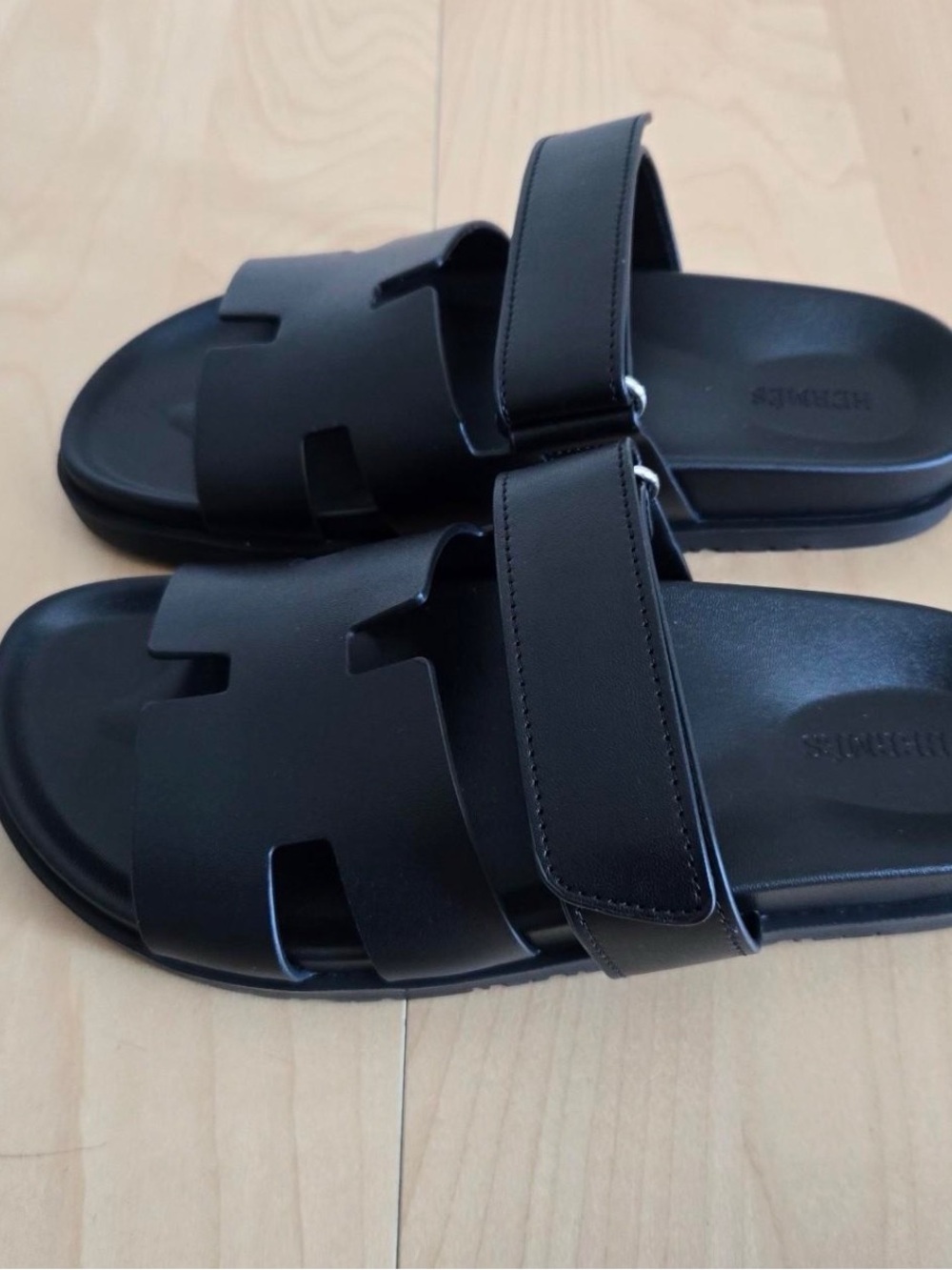 Hermes Black Leather H-Cut Slide Sandals for Men - Picture 2 of 5